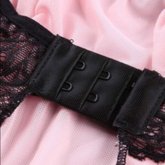 Pink Black lace tulle babydoll set with thong open - Picture 11 of 11